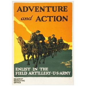 IMÁN NEVERA póster de reclutamiento del ejército de EE. UU., 1919 artillería - Imagen 1 de 7