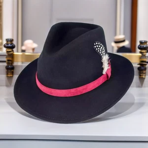 Exquisito Sombrero Fedora de Lana Aplastable Fieltro Adornado con Alfiler de Pluma Alta Calidad - Imagen 1 de 12