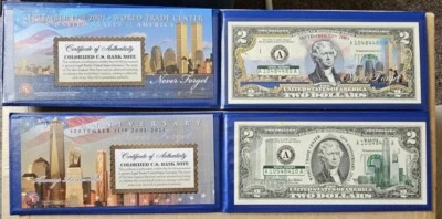World Trade Center 9-11 Commemorative Colorized $2 Dollar Bills - Image 1 of 3