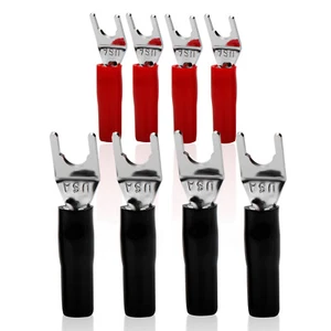 8PCS Fork Connector Rhodium Plated Spade Plug Speaker Cable HiFi Terminal DIY - Picture 1 of 12