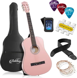 38" Beginner Acoustic Guitar Package (Pink) W/Gig Bag Strings Strap Tuner Picks - Picture 1 of 12