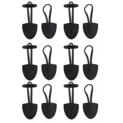 6 Pairs PU Leather Horn Toggle Buttons for Duffle Coat Fastener Buckle Black - Image 1 of 4