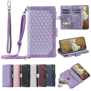 For iPhone 16e/15/14/13/12/11 Pro Max Crossbody Wallet Case Zip Card Flip Cover - Picture 1 of 48