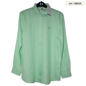 Tommy Hilfiger Women's Casual Pure Linen Shirt-Neo Mint Size UK8/US4 - Picture 1 of 6