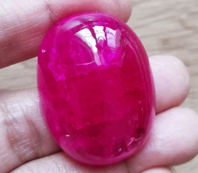 115.50cts_312x24.50 mm. OVAL CABOCHON REDISH PINK RUBY LOOSE GEMSSTONE - Image 1 of 4