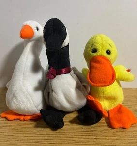 Juego de Peluche Ty Beanie Babies Gracie Loosy & Quackers Ganso Cisne Pato - Imagen 1 de 11