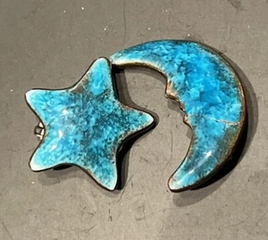 Blue Enamel Star And Moon Clip In Earrings Vintage - Picture 1 of 2