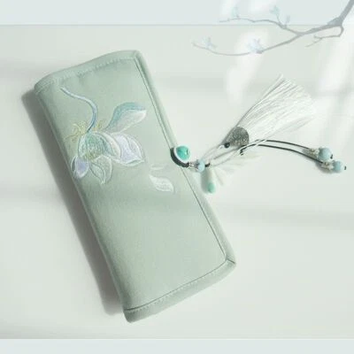 Chinese Style Women Ancient Style Simple Embroidery Canvas Art Long Wallet - Photo 1/4