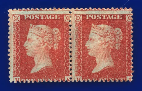 1856 SG29 1d Red-Brown C8(1) Pair HK-HL Mounted Mint Hinged Cat £480 dejg Cover