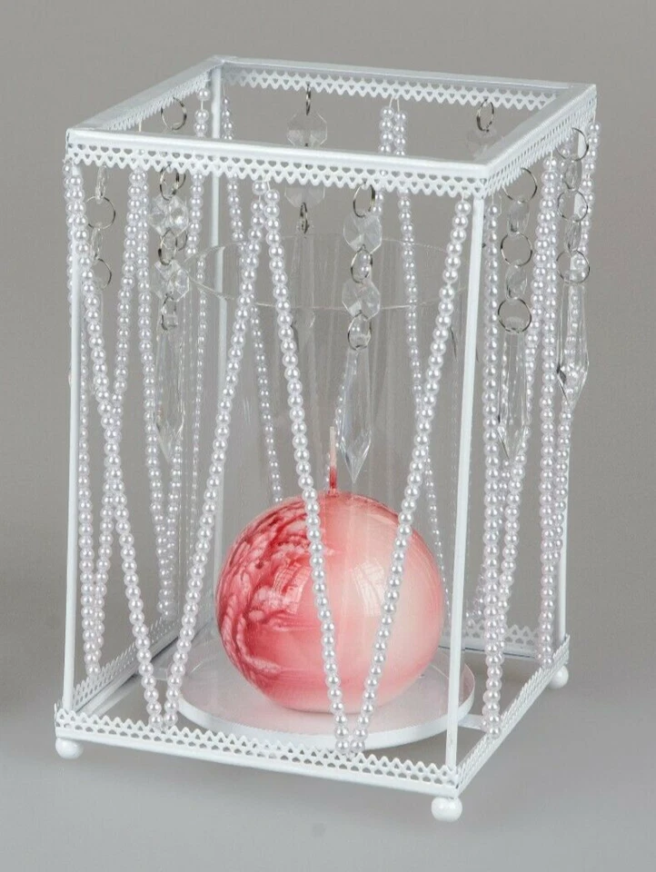 Formano Modernes Windlicht eckig 18cm hoch Perlen weiß 557827 Hochzeit Tischdeko - Bild 1 von 1