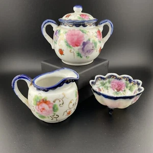Vintage 3-Piece Hand Painted Bone China Tea Set Made In Japan Cobalt - Picture 1 of 11