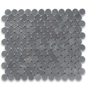 N93LXH Nero Marquina Black Marble 1" Penny Round Mosaic Wall Floor Tile Honed - Picture 1 of 5