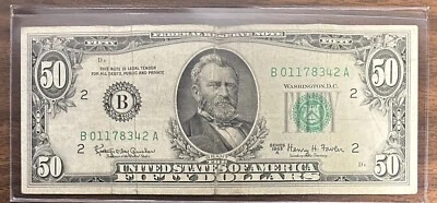 1963 New York 50$ Dollar Bill Fr. 2113-B FRN B01178342A 50BL31 - Image 1 of 3