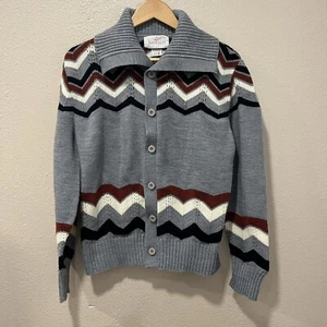 Cárdigan suéter cuello mediano vintage años 70 Jantzen gris Chevron abuelo grunge - Imagen 1 de 7