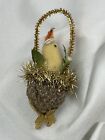 Wire Wrapped Sebnitz  Easter Ornament Cotton Bird Hanging Nest Basket Christmas
