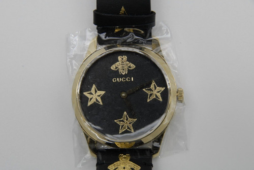 【INUTILIZZATO con scatola】 Orologio Uomo GUCCI G Timeless Star Bee 126.4 38mm Nero Oro QZ
