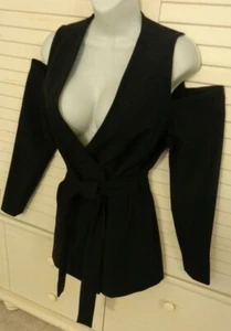 Metrostyle💗Schwarze schulterfreie Hemdjacke mit abnehmbarem Taillenbindegürtel Gr. 6 - Bild 1 von 12