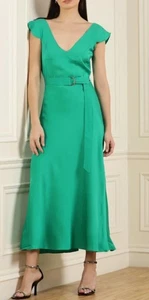 TED BAKER BNWT SIZE 10/12 (3) STUNNING EMERALD GREEN MIDI DRESS. LINED. - Picture 1 of 17