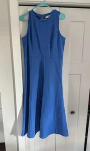 LOFT Women's Maxi Dress Blue Ponte seamed size 10 rayon nylon thick Heavy Drape - Picture 1 of 12