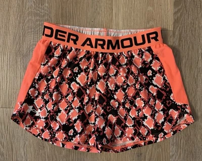 Under Armour Girl's Size YMD (10-12) Bright Orange Patterned Athletic Shorts - Image 1 of 4