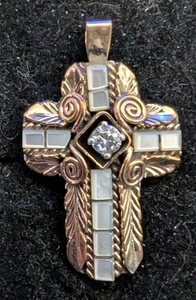 Vintage Navajo Sterling Silver GF MOP Channel Inlay CROSS Pend. sz 1-1/2" x 7/8" - Picture 1 of 3