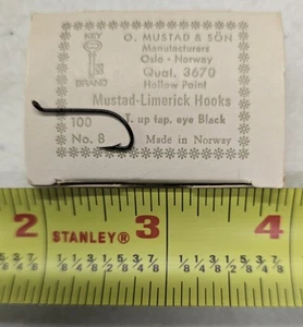Ganci Mustad Limerick, taglia 8, numero 100, 1 scatola (nuova) 3670 - Foto 1 di 1