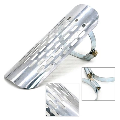 Universal Chrome Exhaust Muffler Pipe Heat Shield Cover Heel Guard Silver - Image 1 of 4