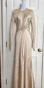 30s 40s VTG Henri Bendel Candlelight Satin Wedding Gown Dress Long Train - Picture 1 of 19