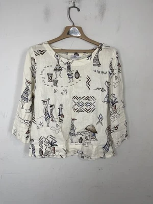 Lo último Camisa Algodón Para Mujer Pequeña Tribal Arte Popular Estampado Playa Costera Crema Boho Foto 1 de 4