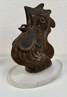 Antigua cabeza de gallo de madera tallada americana arte popular granja pájaro pollo primitivo Foto 1 de 4