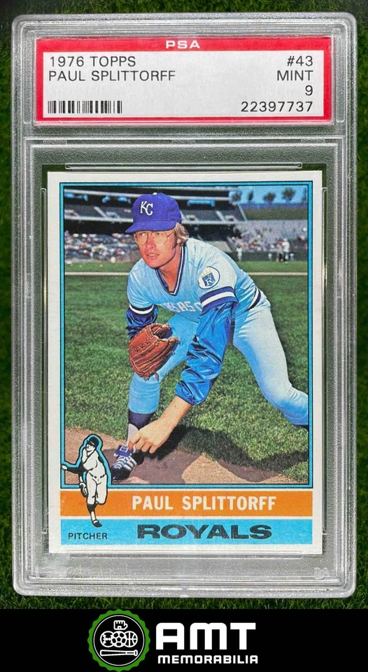 22397737 1976 Topps #43 Paul Splittorff Kansas City Royals PSA 9 - Image 1 of 3