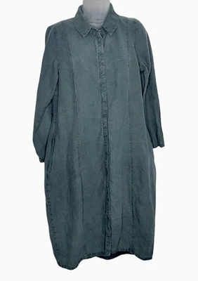 Womens Denim Shirt Dress Medium Blue Long Sleeve Snap Front Lagenlook Oversized - Image 1 of 4