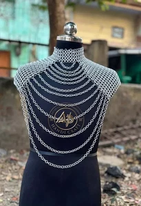 Medieval Chainmail Collar Shoulder Adjustable Chainmail Chain Layered - Picture 1 of 6