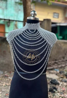 Collar de cota de malla medieval ajustable al hombro cadena de cota de malla en capas Foto 1 de 4