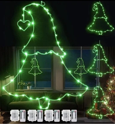 4 Pack LED Christmas Tree Window Silhouette 16” Lighted Decoration Green Remote - Image 1 of 4