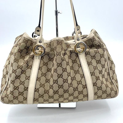 Auth GUCCI GG Ladies Beige/White Tote Bag Made in Italy KB188 - Image 1 of 4
