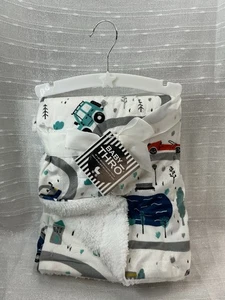 Thro Baby CONNOR CARS Blanket Boys Truck Security Lovey White Sherpa Plush NEW - Picture 1 of 8