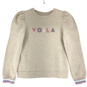 Janie and Jack Girls Size 7 Sweatshirt Voila Puff Sleeve Oatmeal Fleece - Picture 1 of 18