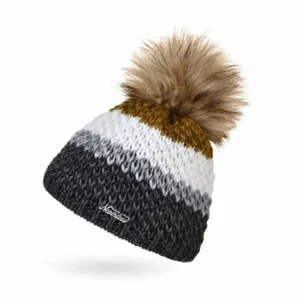 Women's Knit Fleece Lined Fur Pom Faux Fur Lace Hat - Picture 1 of 6