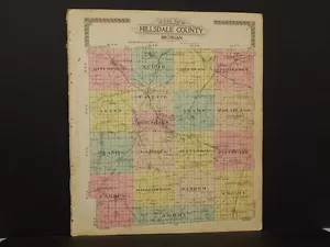 Michigan Hillsdale County Map 1916 Y9#85 - Picture 1 of 1