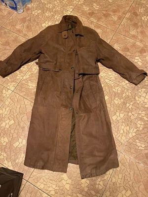 Abrigo largo de cuero marrón vintage Adventure Bound para mujer talla pequeña Foto 1 de 4