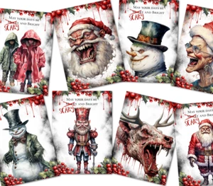 8 Christmas Gothic Horror Santa ATC Tags/Toppers Card Making Gift Tags Cards - Picture 1 of 3