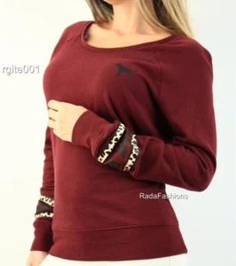Victoria's Secret PINK Shirt Crew Long Sleeve Tee Leopard Logo Top Raglan NWT - Bild 1 von 1