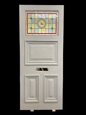 VICTORIAN STAINED GLASS FRONT DOOR OLD ANTIQUE PERIOD RECLAIMED WOODEN LEADED