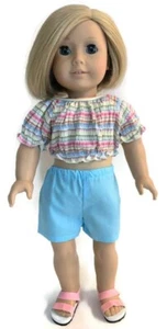 Doll Clothes 18" Shorts Blue Top Multicolor Stripe Fits American Girl Dolls - Picture 1 of 5