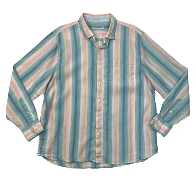Tommy Bahama Shirt Men XL Extra Large Blue Crush Striped Sunset Pier Linen Blend - Image 1 of 4