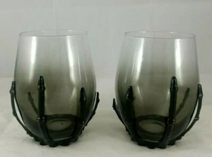 Celebrate-SKELETON HAND STEMLESS WINE GLASS-19 fl oz Smoked Ombre Set of 2 - Picture 1 of 5