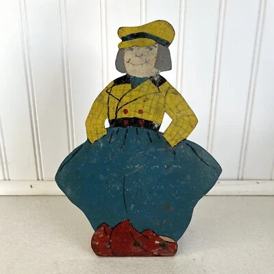 Vintage Primitive Dutch Boy Wood Door Stop Handmade Hand Painted Folk Art Read - Image 1 of 4
