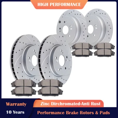 Front Rear Drilled Brake Rotors and Brake Ceramic Pads Kit for Honda CR-V AWD - Image 1 of 4