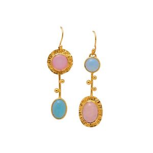Natural Rose Quartz & Chalcedony Trendy Statement Gold Dangle Earrings For Women